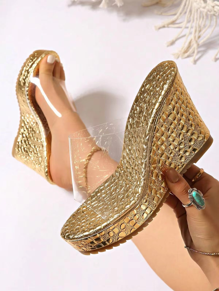 Women's 2024 New Platform Slide Sandals, Summer Outdoor Thick Bottom Transparent Strap High Heel Shoes, Plus Size