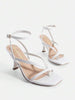 Women Kitten Heel Thong Sandals, Fashion Square Toe Ankle Strap High Heeled Sandals For Wedding Party Casual Wearing