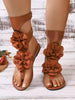 Women's High-Top Thong Sandals With Floral Decor, Elegant Fashion-Forward Bohemian Casual Sexy PU Flat Sandals For Beach, Wedding, Vacation, Summer
