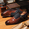 Men's Crocodile Embossed Monk Strap Dress Shoes, British Style Square Toe Formal Leather Shoes For Business & Wedding